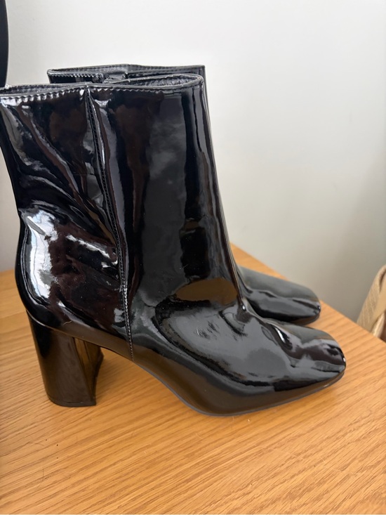 Shoes - Black Patent Mid-Heel Ankle Boots - Women's Fashion Bootie